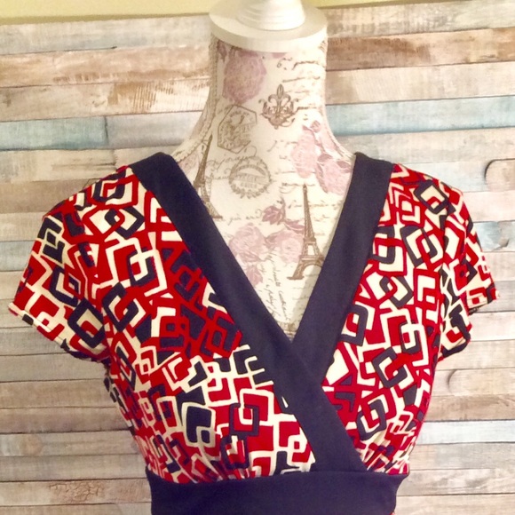 Dress Barn 6 6P Faux Wrap Dress Red & Black M - Picture 1 of 4